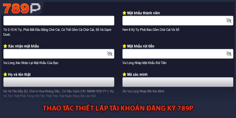 Thao tác thiết lập tài khoản đăng ký 789P